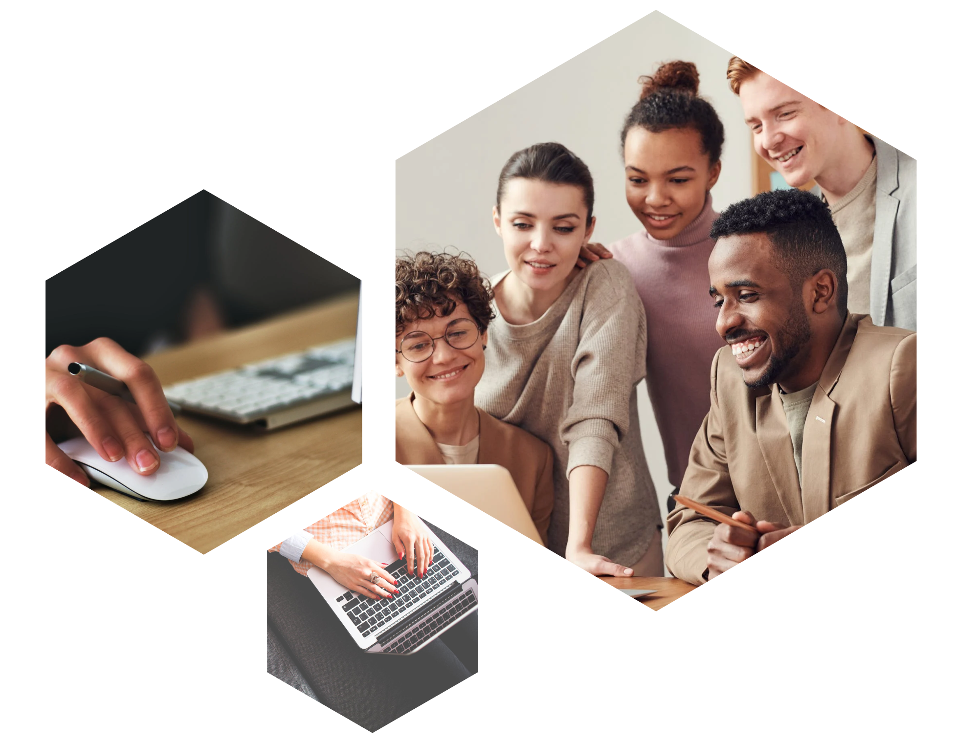a group of people in front of a macbook